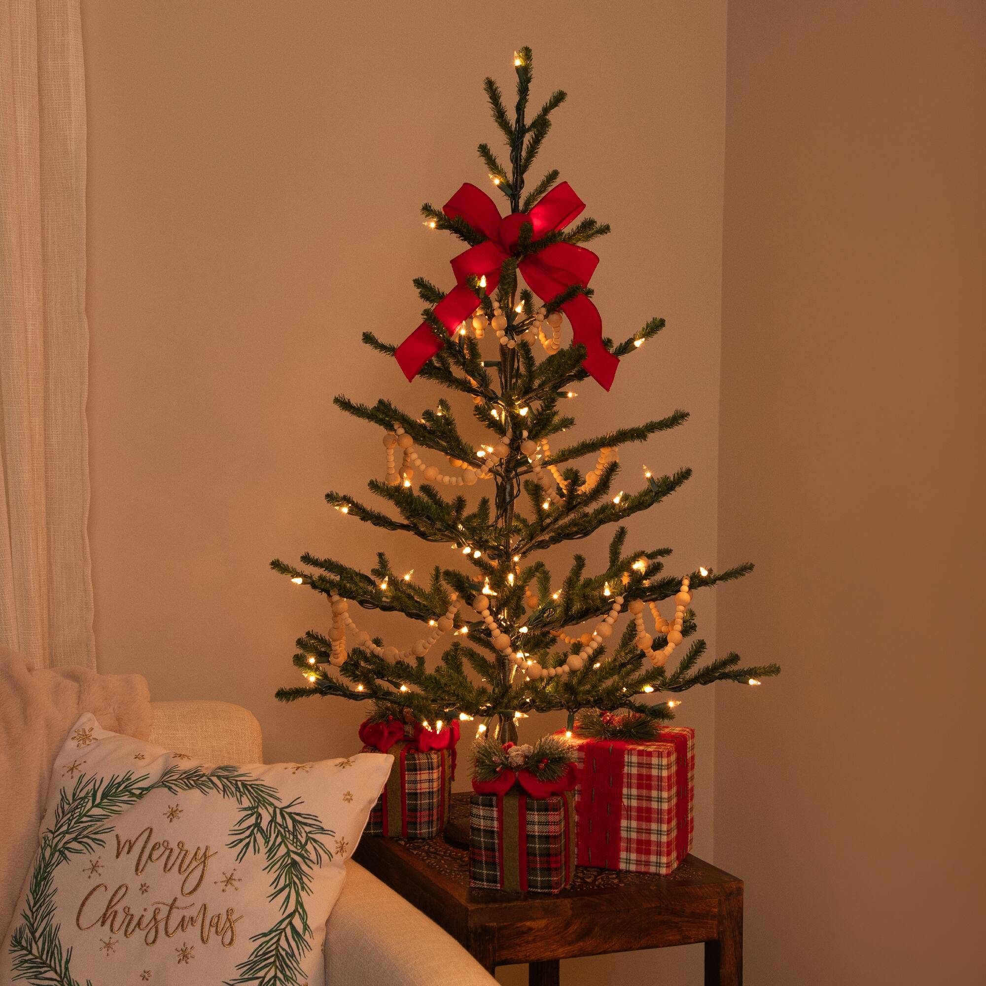 3ft. Pre-Lit Alpine Coral Artificial Christmas Tree, Clear Lights
